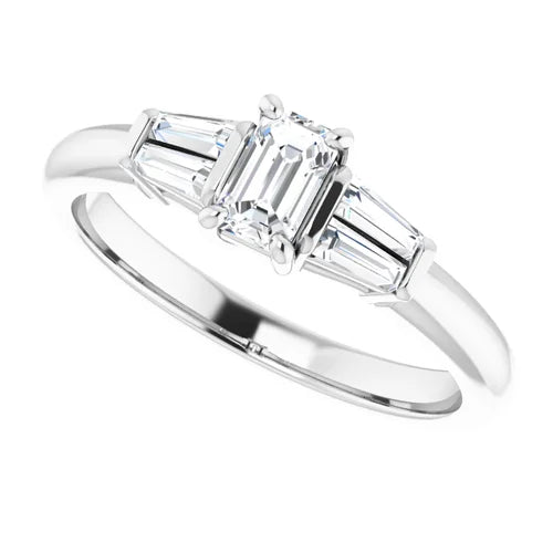 Certified 14K White Gold LG 1 Ct E Color VS1 Quality Emerald Engagement Ring