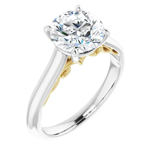 Certified 14K White & Yellow Gold LG 1 Ct E Color VS1 Quality Round Engagement Ring