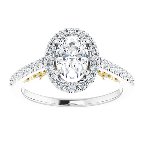 Certified 14K White & Yellow Gold LG 1 Ct E Color VS1 Quality Oval Engagement Ring