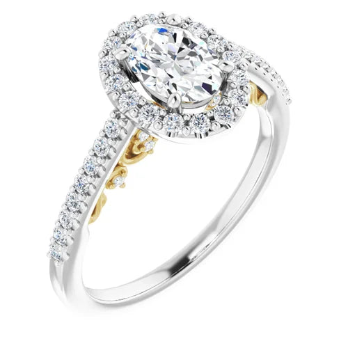 Certified 14K White & Yellow Gold LG 1 Ct E Color VS1 Quality Oval Engagement Ring