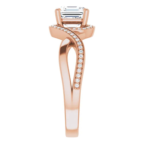 Certified 14K Rose Gold 3 Ct LG F Color SI1 Quality Asscher Bypass Halo-Style Engagement Ring
