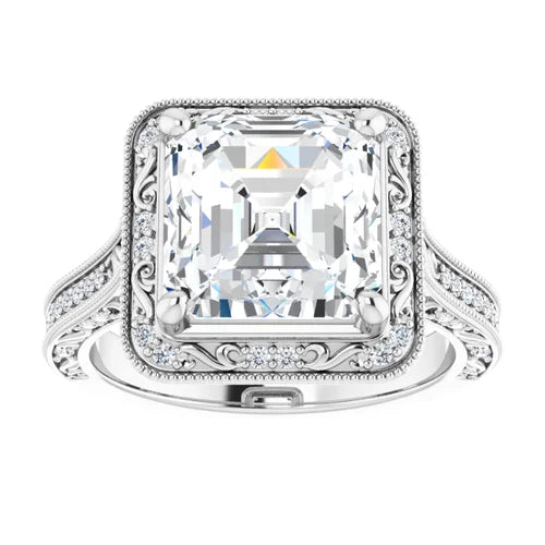 Certified 14K White Gold LG 0.75 Ct F-G Color VS Clarity Asscher Engagement Ring