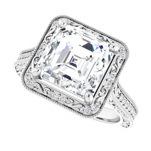 Certified 14K White Gold LG 0.75 Ct F-G Color VS Clarity Asscher Engagement Ring
