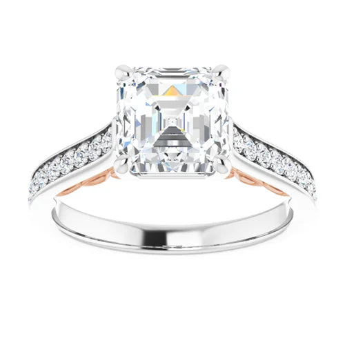 Certified 14K White & Rose Gold LG 0.75 Ct F-G Color VS Clarity Asscher Engagement Ring