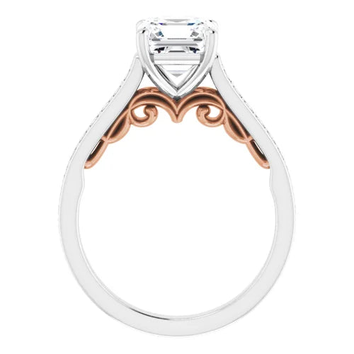 Certified 14K White & Rose Gold LG 0.75 Ct F-G Color VS Clarity Asscher Engagement Ring