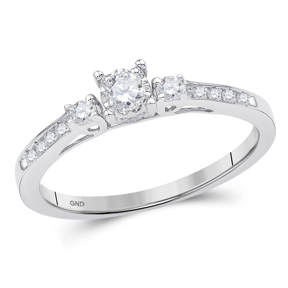 10KT WHITE GOLD WOMENS ROUND DIAMOND 3-STONE PROMISE RING 1/6 CTTW