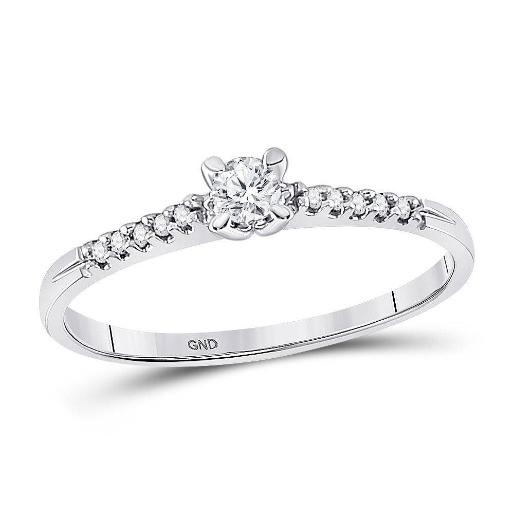 10KT WHITE GOLD WOMENS ROUND DIAMOND SOLITAIRE PROMISE RING 1/8 CTTW