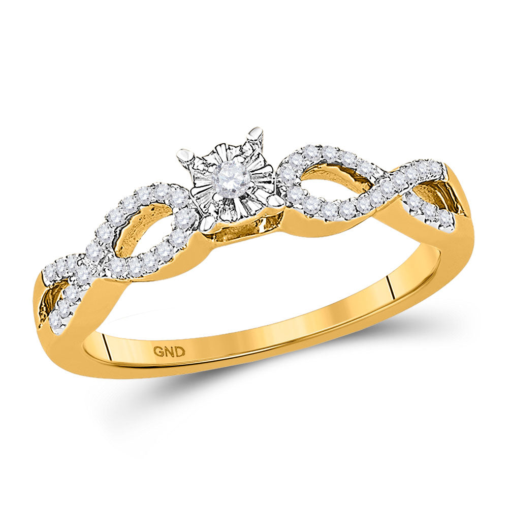 10KT YELLOW GOLD WOMENS ROUND DIAMOND SOLITAIRE TWIST PROMISE RING 1/6 CTTW