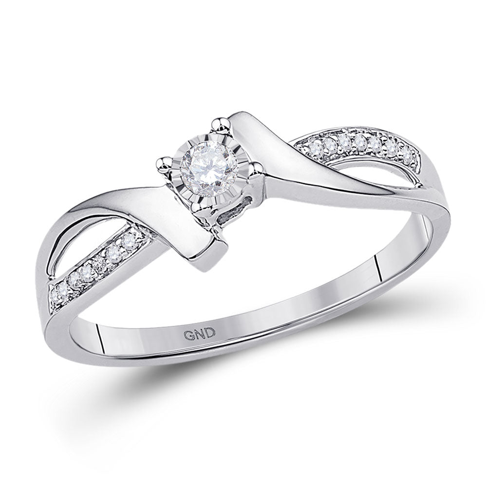 10KT WHITE GOLD WOMENS ROUND DIAMOND SOLITAIRE PROMISE RING 1/10 CTTW