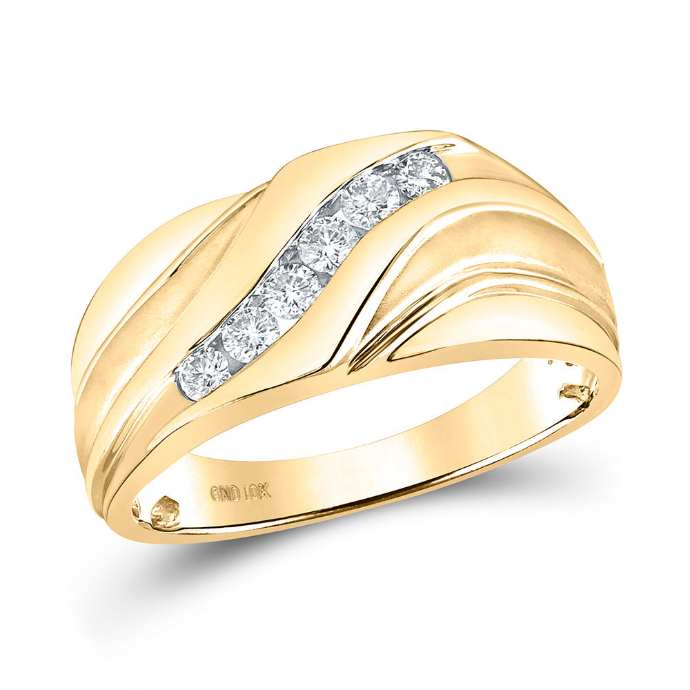 10KT YELLOW GOLD MENS ROUND DIAMOND WEDDING BAND RING 1/3 CTTW