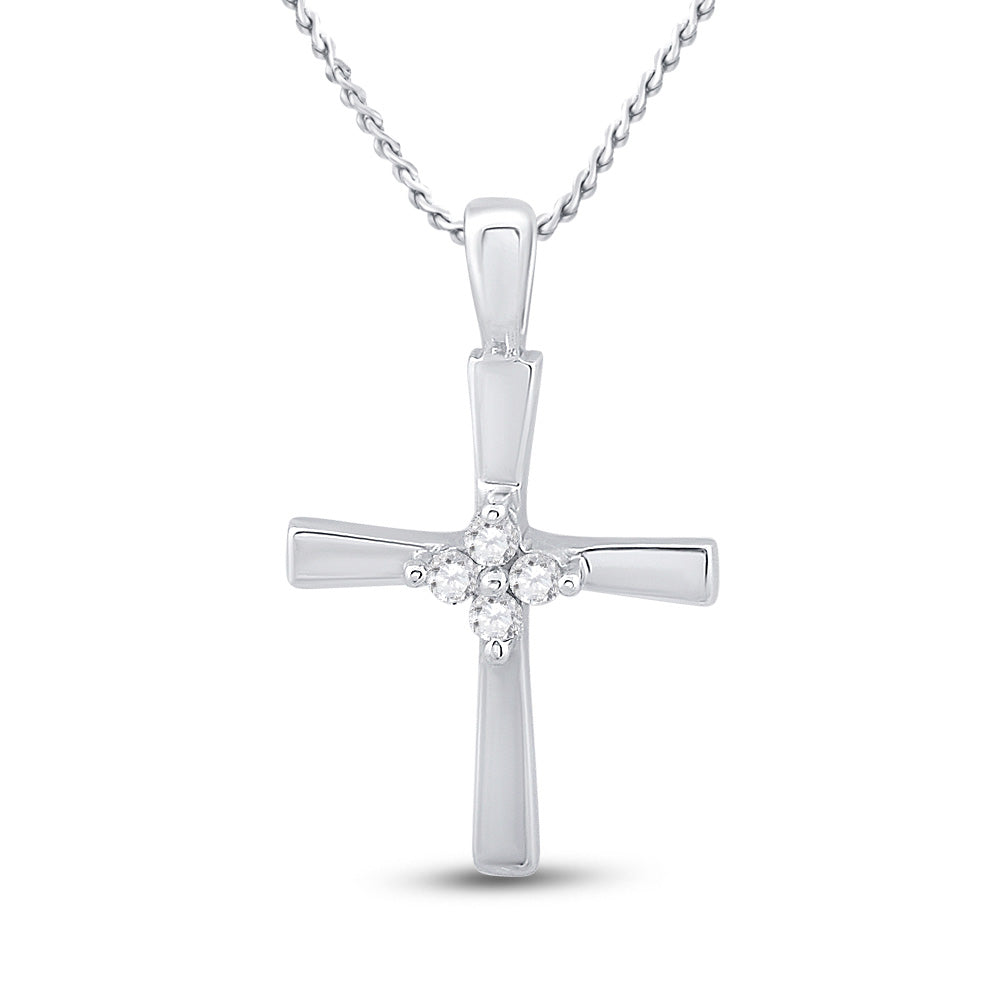 10KT WHITE GOLD WOMENS ROUND DIAMOND CROSS PENDANT 1/20 CTTW