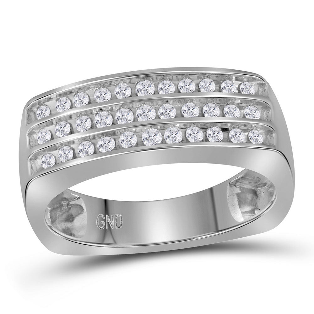 10KT WHITE GOLD MENS ROUND DIAMOND TRIPLE ROW WEDDING ANNIVERSARY BAND RING 1/2 CTTW