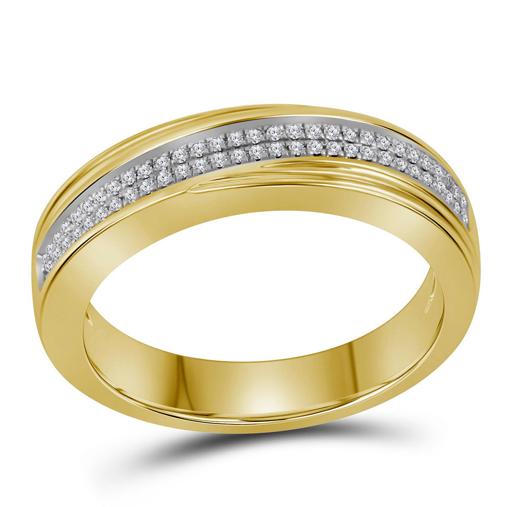 10KT YELLOW GOLD MENS ROUND DIAMOND DOUBLE ROW CROSSOVER WEDDING BAND 1/5 CTTW