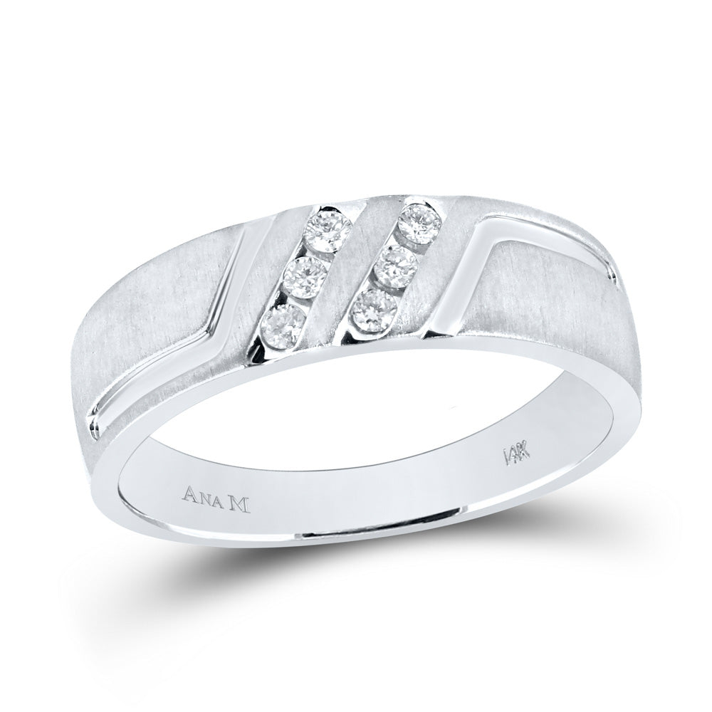 14K WHITE GOLD MENS ROUND DIAMOND WEDDING ANNIVERSARY BAND RING 1/6 CTTW