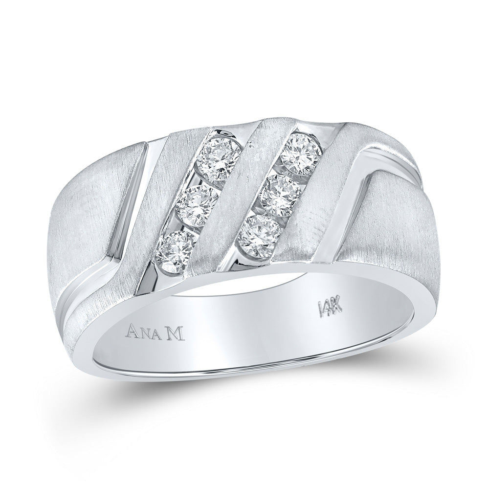 14KT WHITE GOLD MENS ROUND DIAMOND WEDDING DOUBLE ROW BAND RING 1/2 CTTW