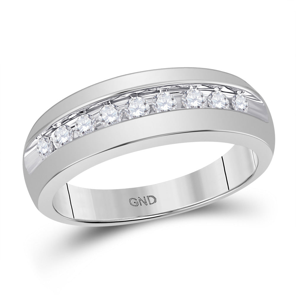 10KT WHITE GOLD MENS ROUND DIAMOND SINGLE ROW WEDDING ANNIVERSARY BAND RING 1/2 CTTW