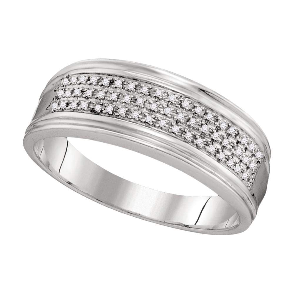 10KT WHITE GOLD MENS ROUND DIAMOND TRIPLE ROW WEDDING ANNIVERSARY BAND RING 1/10 CTTW