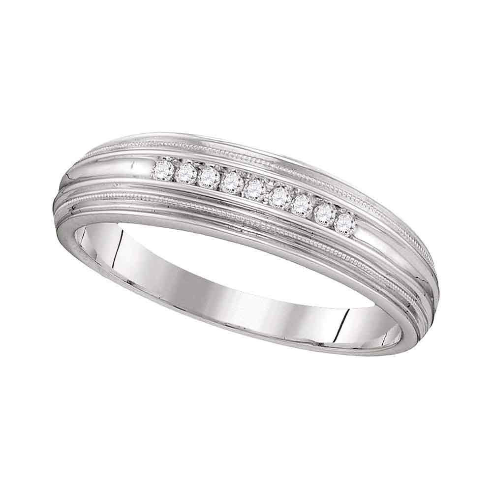 10KT WHITE GOLD MENS ROUND DIAMOND RIDGED EDGES WEDDING ANNIVERSARY BAND RING 1/10 CTTW