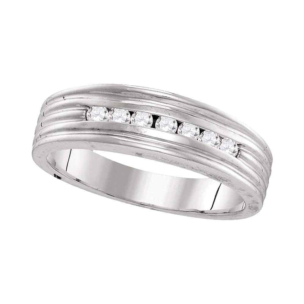 10KT WHITE GOLD MENS ROUND DIAMOND RIBBED WEDDING BAND RING 1/4 CTTW