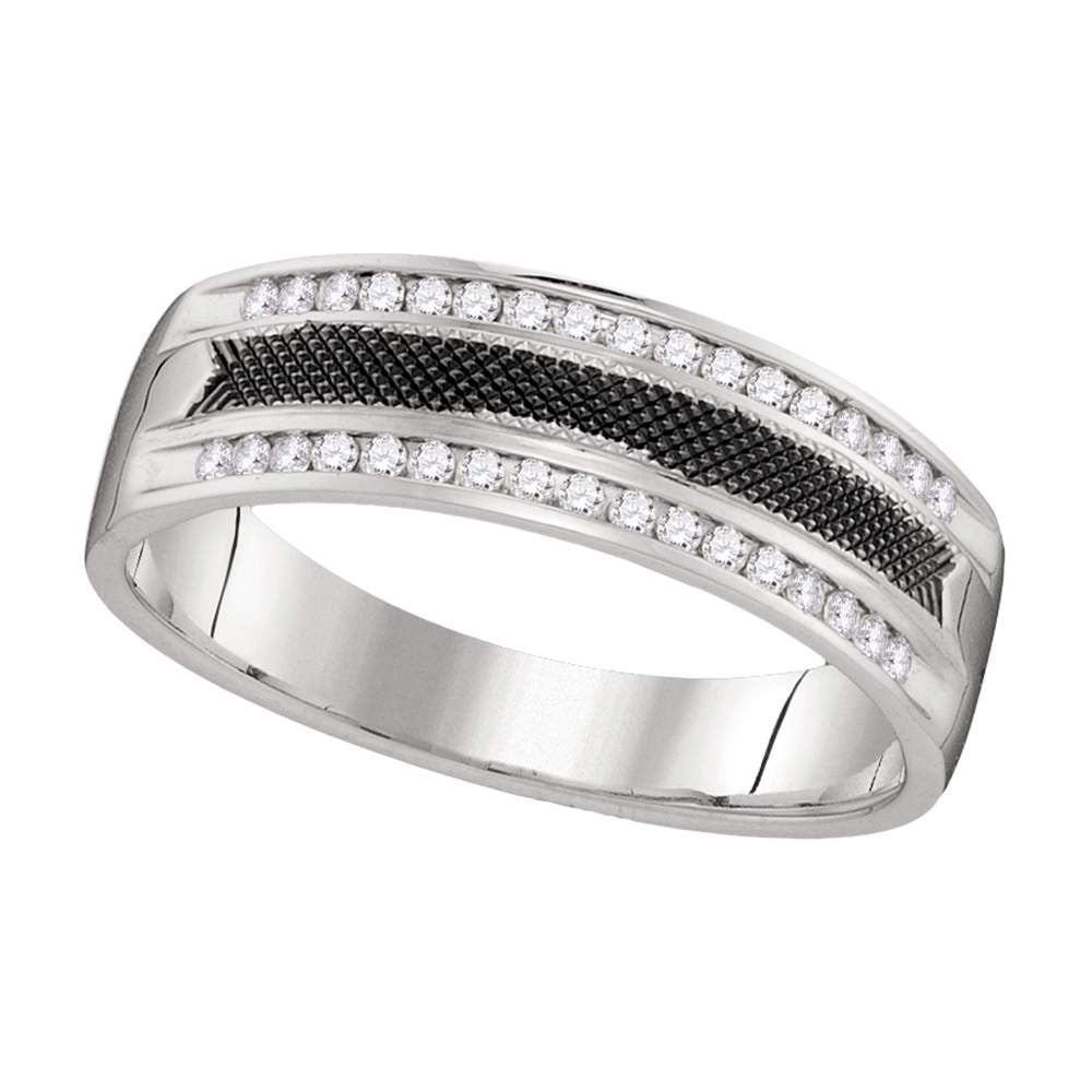 14KT WHITE GOLD MENS ROUND DIAMOND WEDDING BLACK-TONE BAND RING 1/4 CTTW