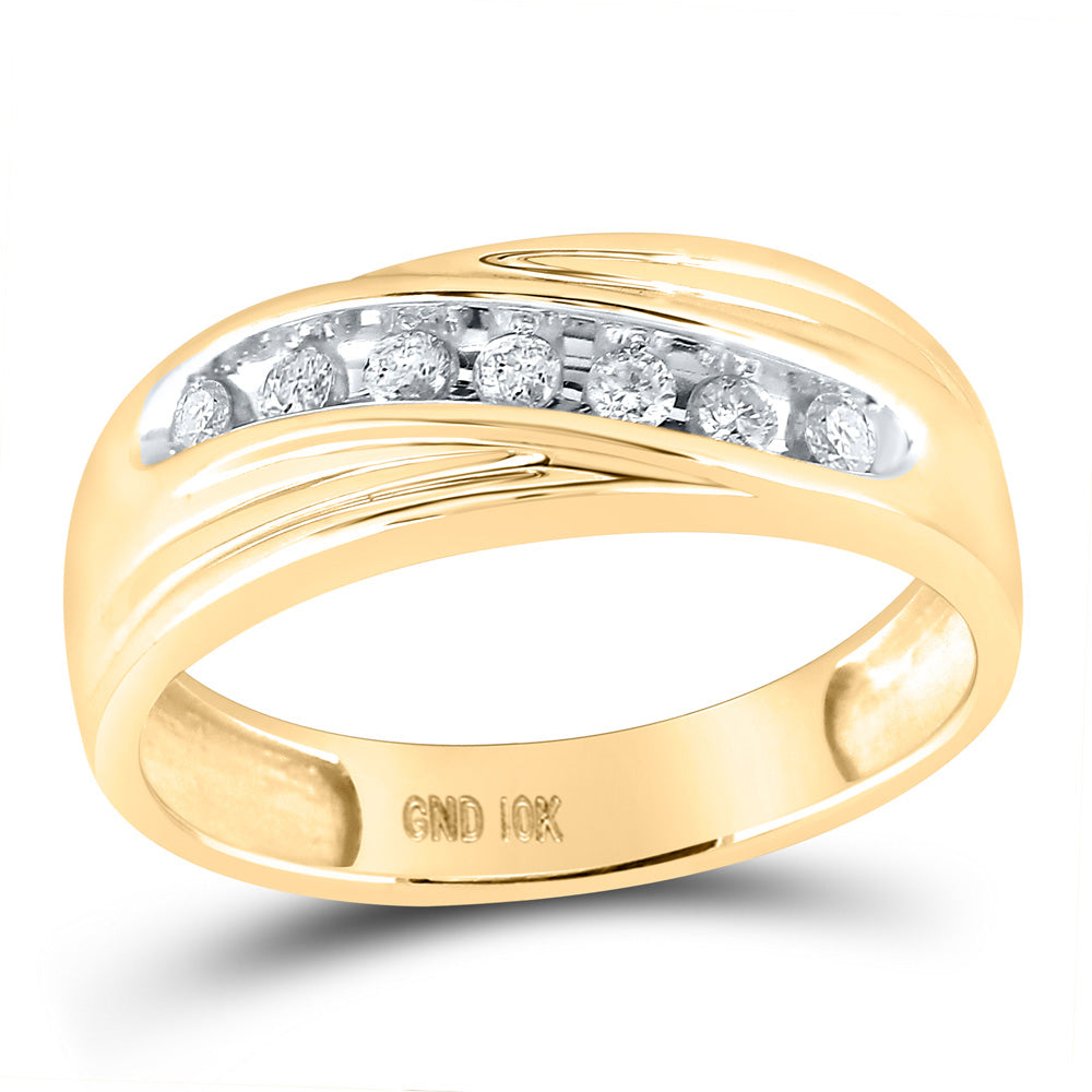 10KT YELLOW GOLD MENS ROUND DIAMOND WEDDING BAND RING 1/4 CTTW