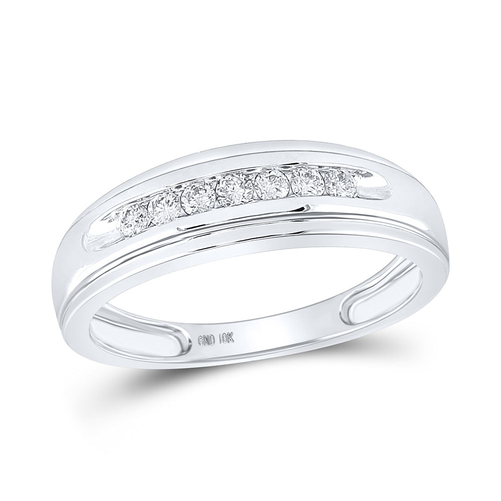 10KT WHITE GOLD MENS ROUND DIAMOND WEDDING BAND RING 1/4 CTTW