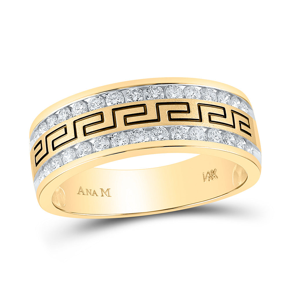 14KT YELLOW GOLD MENS ROUND DIAMOND GRECCO DOUBLE ROW WEDDING BAND RING 3/4 CTTW