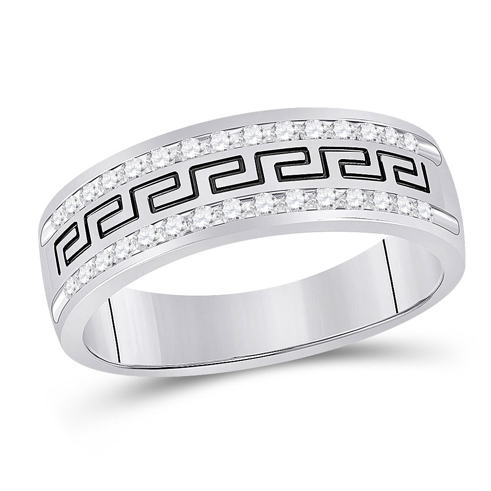 14K WHITE GOLD MENS ROUND DIAMOND GRECCO WEDDING ANNIVERSARY BAND 1/2 CTTW