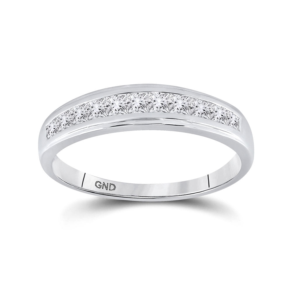 10KT WHITE GOLD MENS PRINCESS DIAMOND SINGLE ROW WEDDING BAND RING 3/4 CTTW