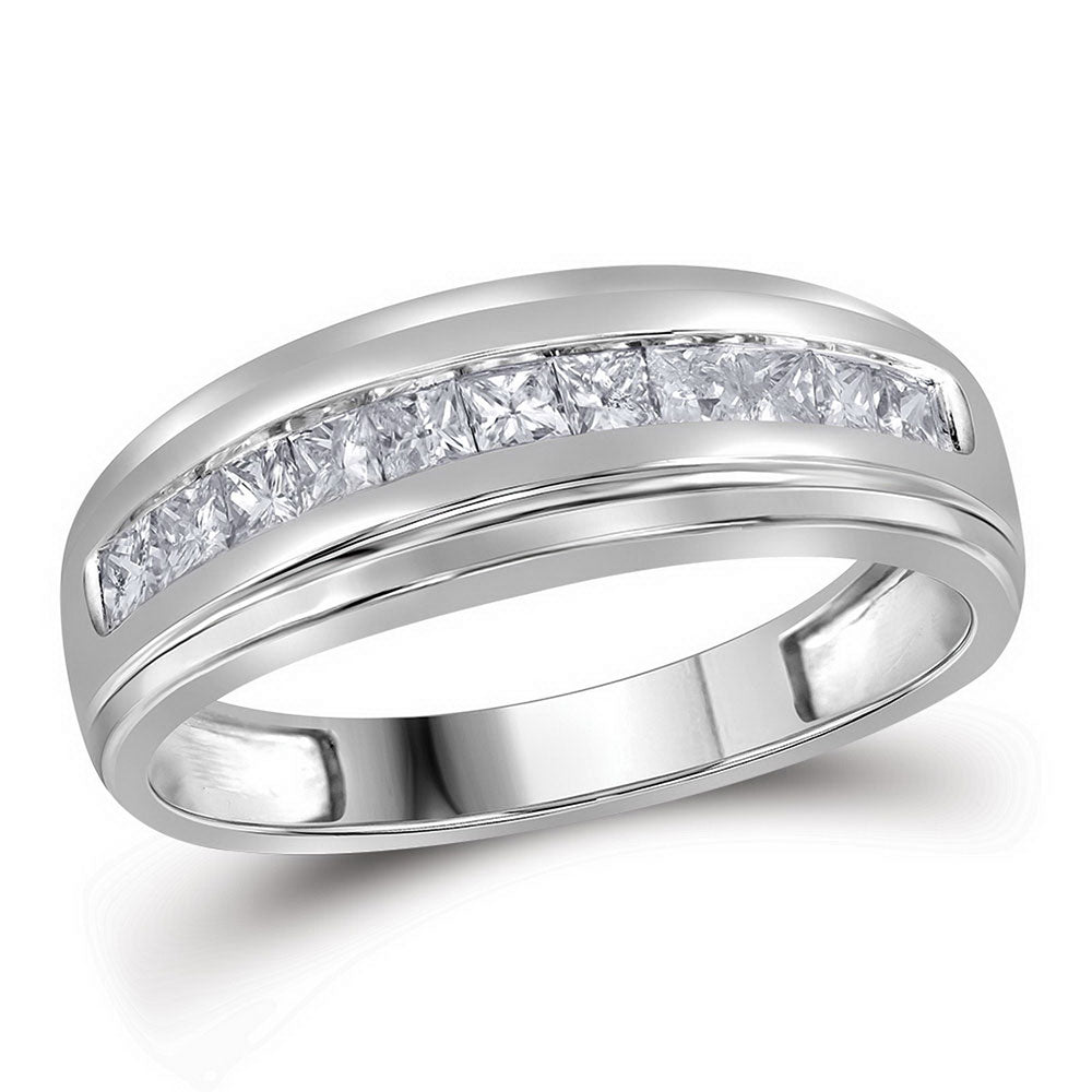 10KT WHITE GOLD MENS PRINCESS DIAMOND SINGLE ROW WEDDING BAND RING 1/2 CTTW
