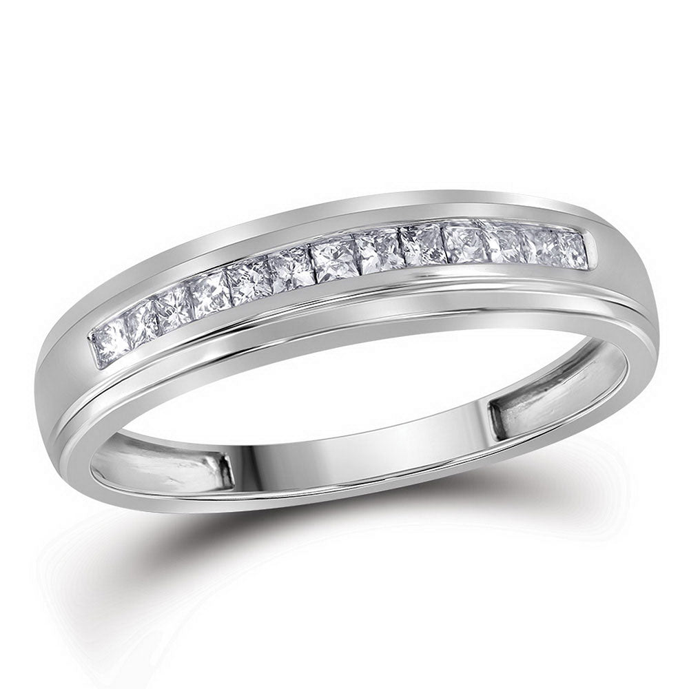 10KT WHITE GOLD WOMENS PRINCESS DIAMOND SINGLE ROW WEDDING BAND 1/4 CTTW