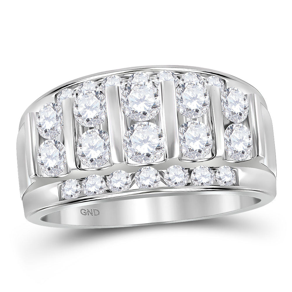 14KT WHITE GOLD MENS ROUND DIAMOND WEDDING CHANNEL SET BAND RING 2 CTTW