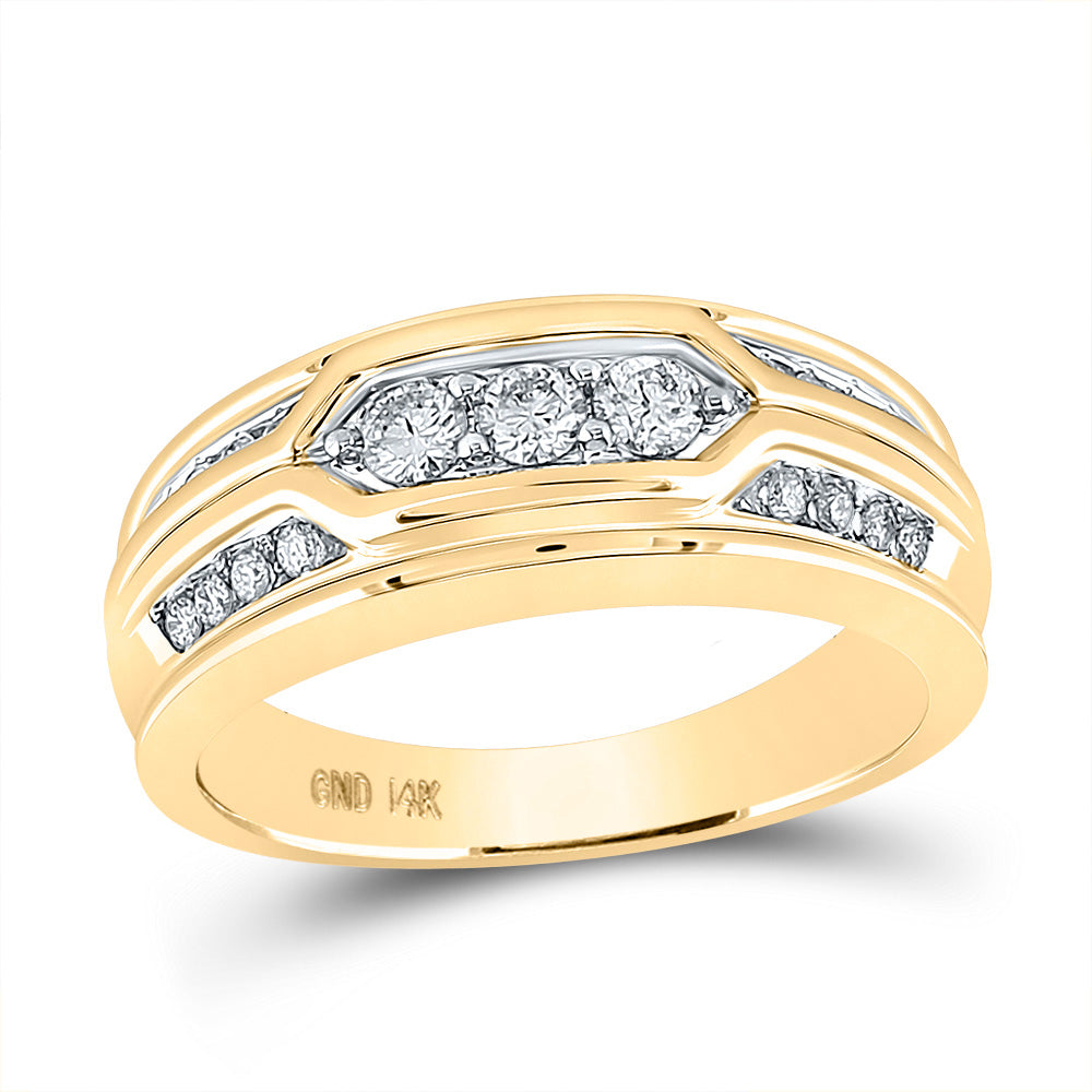 14KT YELLOW GOLD MENS ROUND DIAMOND WEDDING BAND RING 1/2 CTTW