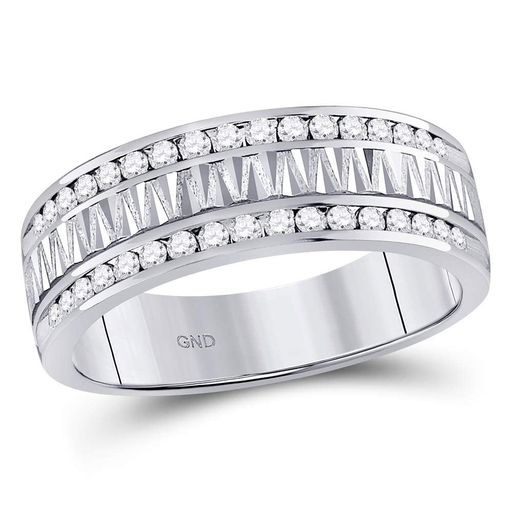 14KT WHITE GOLD MENS ROUND DIAMOND DOUBLE ROW ZIGZAG WEDDING BAND RING 1/2 CTTW
