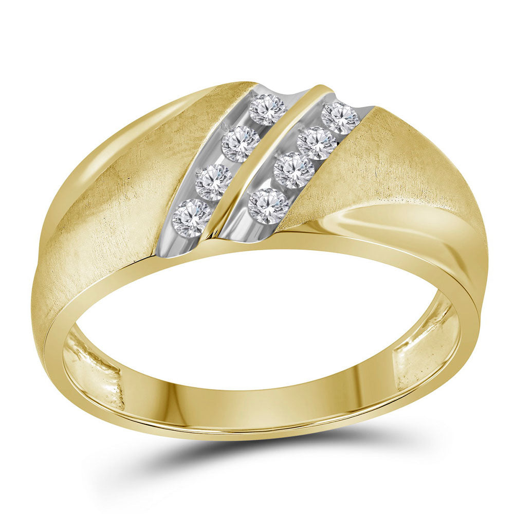 10KT YELLOW GOLD MENS ROUND DIAMOND WEDDING DOUBLE ROW BAND RING 1/4 CTTW