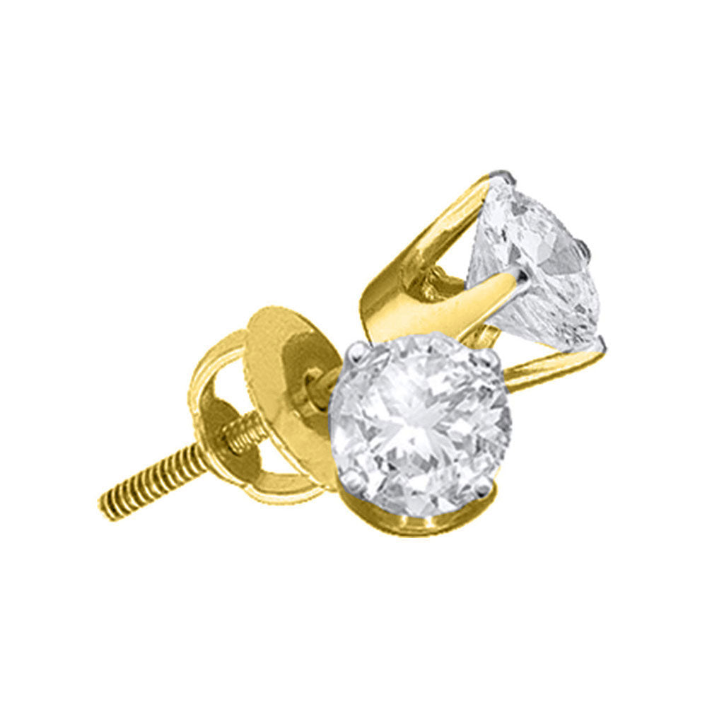 14KT YELLOW GOLD UNISEX ROUND DIAMOND SOLITAIRE STUD EARRINGS 1 CTTW