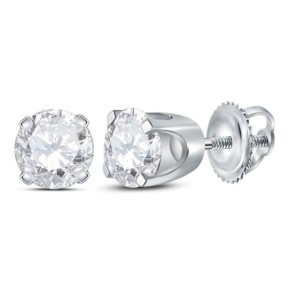 14KT WHITE GOLD UNISEX ROUND DIAMOND SOLITAIRE STUD EARRINGS 3/4 CTTW