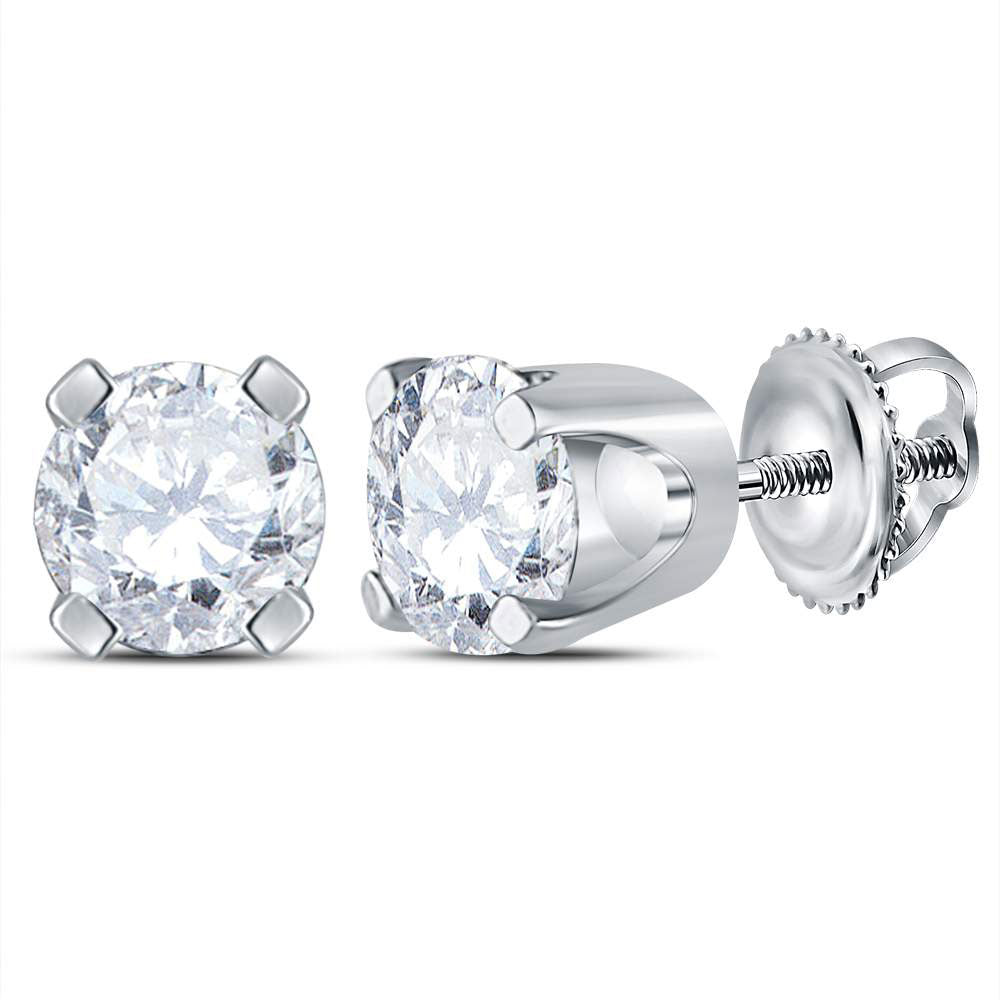 14KT WHITE GOLD UNISEX ROUND DIAMOND SOLITAIRE STUD EARRINGS 1/2 CTTW