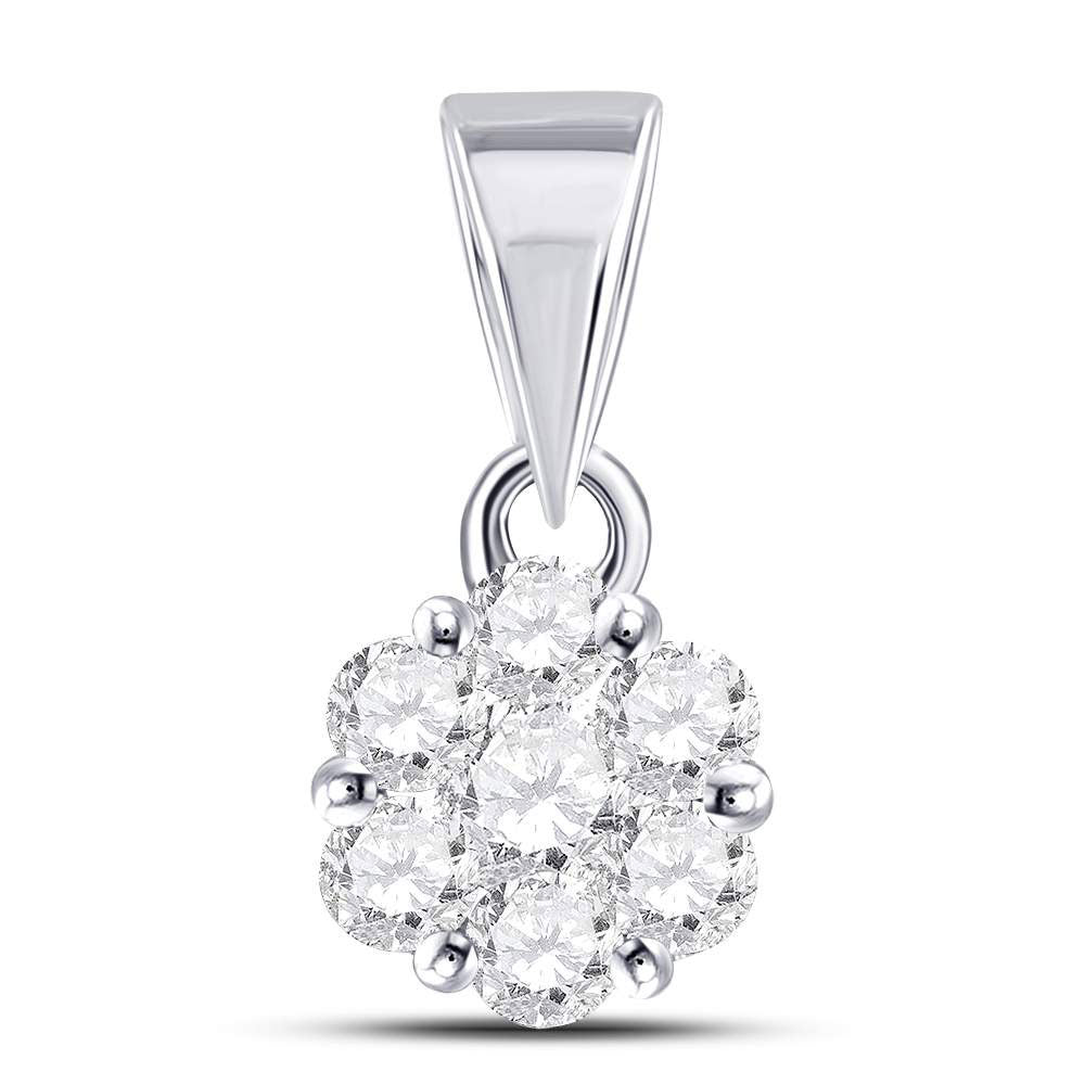 14KT WHITE GOLD WOMENS ROUND DIAMOND FLOWER CLUSTER PENDANT 1/2 CTTW