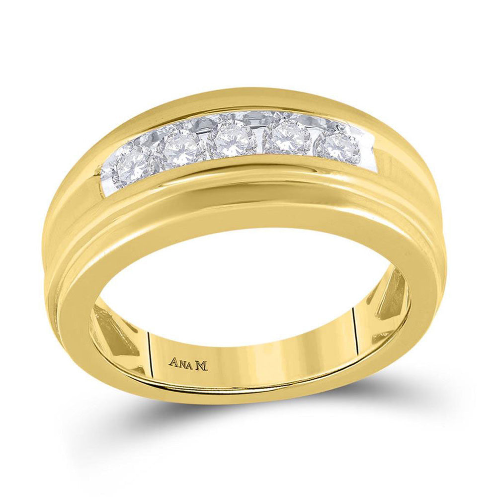 14KT YELLOW GOLD MENS ROUND DIAMOND WEDDING CHANNEL SET BAND RING 1/2 CTTW