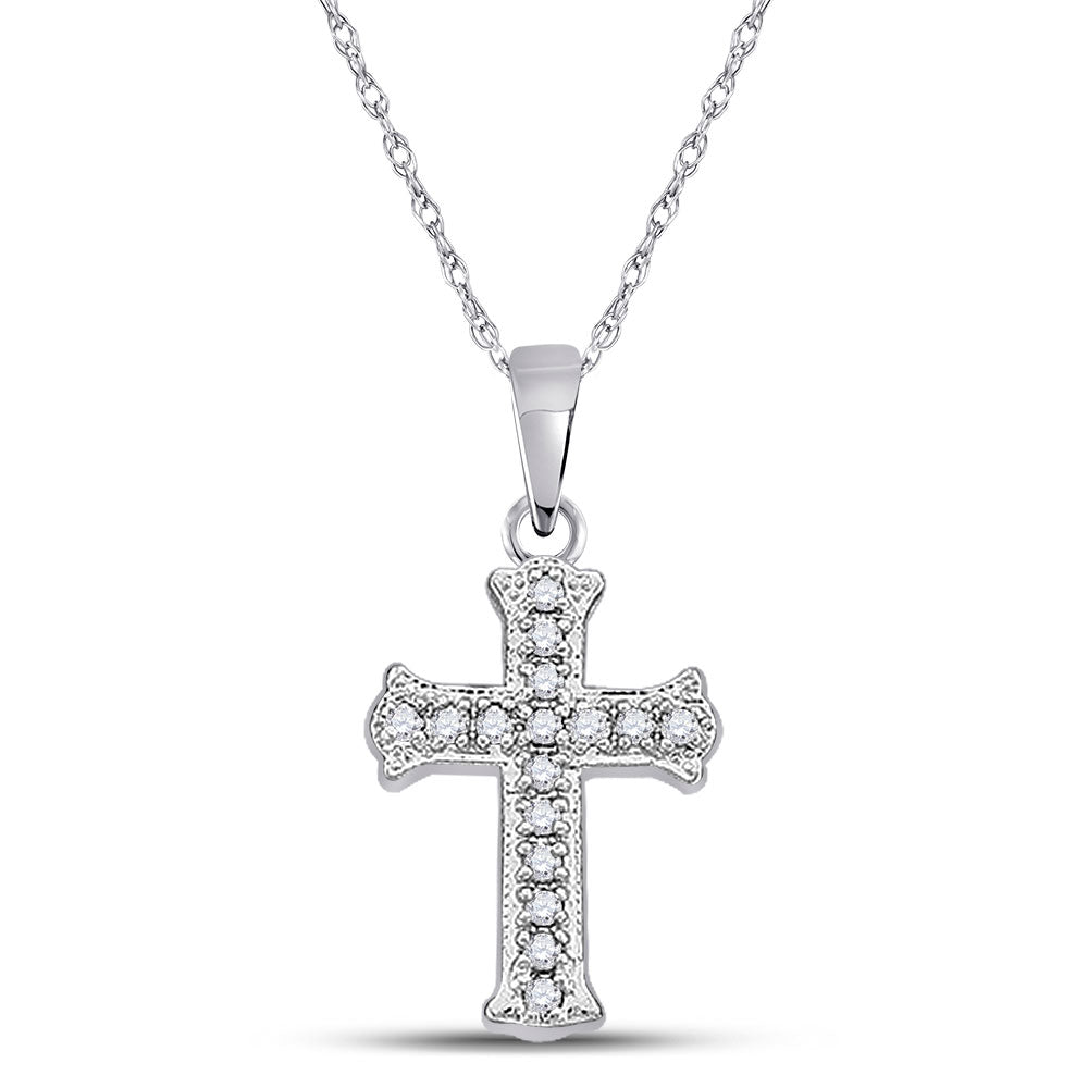 10KT WHITE GOLD WOMENS ROUND DIAMOND CROSS PENDANT 1/12 CTTW