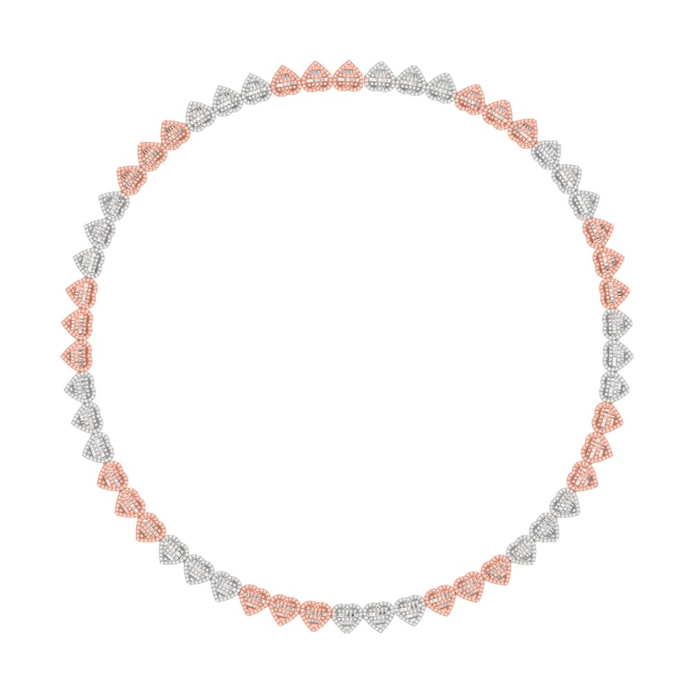 10KT Two-Tone (Rose and White) Gold 6.10 Carat Round and Baguette Diamond Heart Necklace-1430020-RW