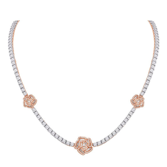 10KT Two-Tone (White and Rose) Gold 3.91 Carat Flower Necklace-1432098-WR