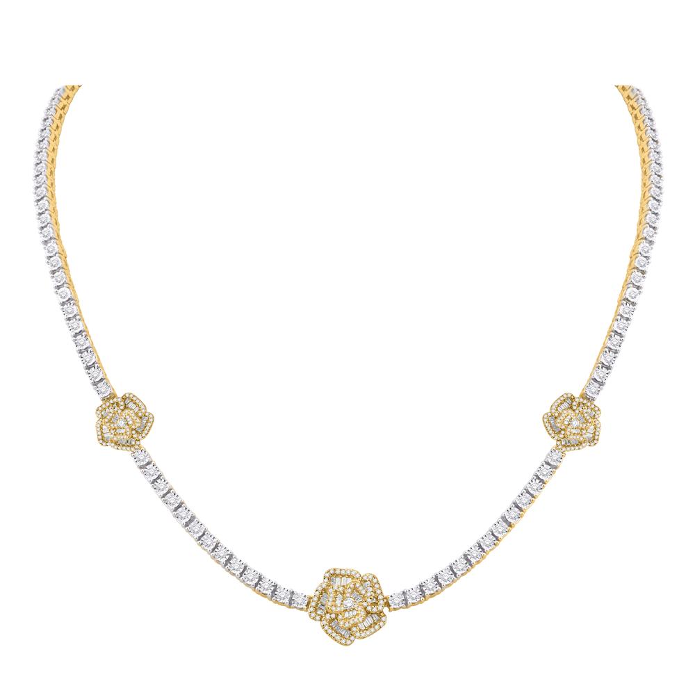 10KT Two-Tone (White and Yellow) Gold 3.91 Carat Flower Necklace-1432098-WY