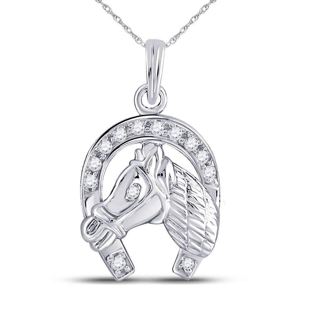 10KT WHITE GOLD WOMENS ROUND DIAMOND LUCKY HORSESHOE CHARM PENDANT 1/10 CTTW
