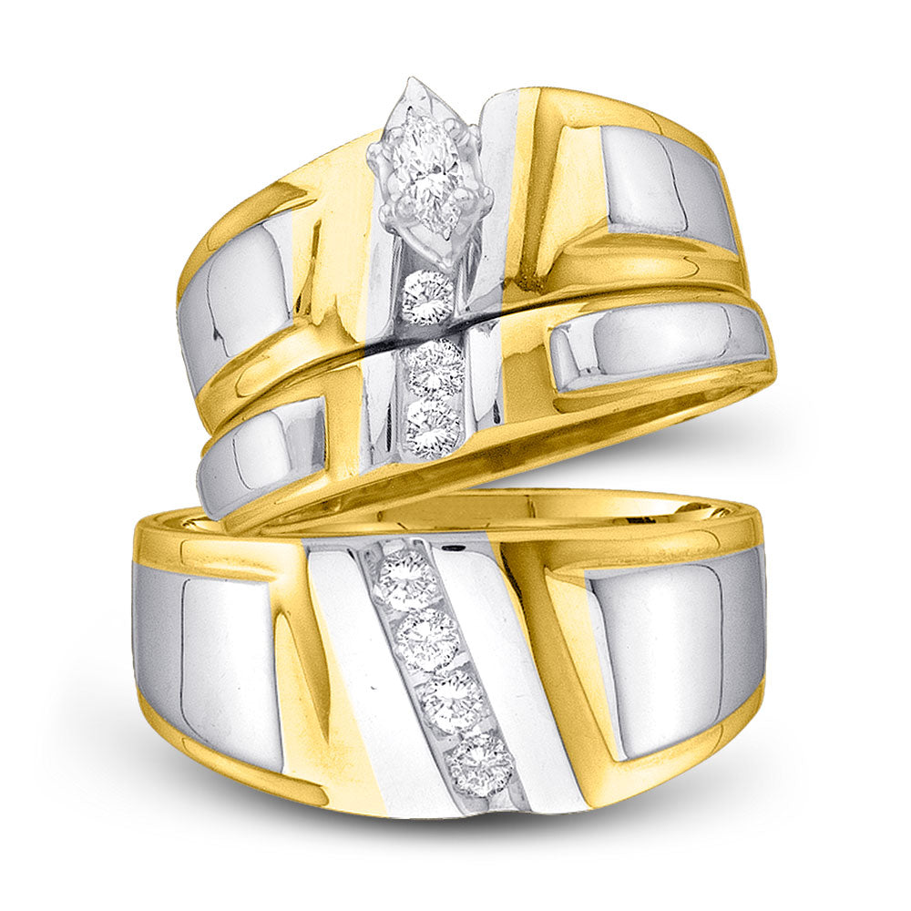 10KT YELLOW GOLD HIS HERS MARQUISE DIAMOND SOLITAIRE MATCHING WEDDING SET 1/4 CTTW