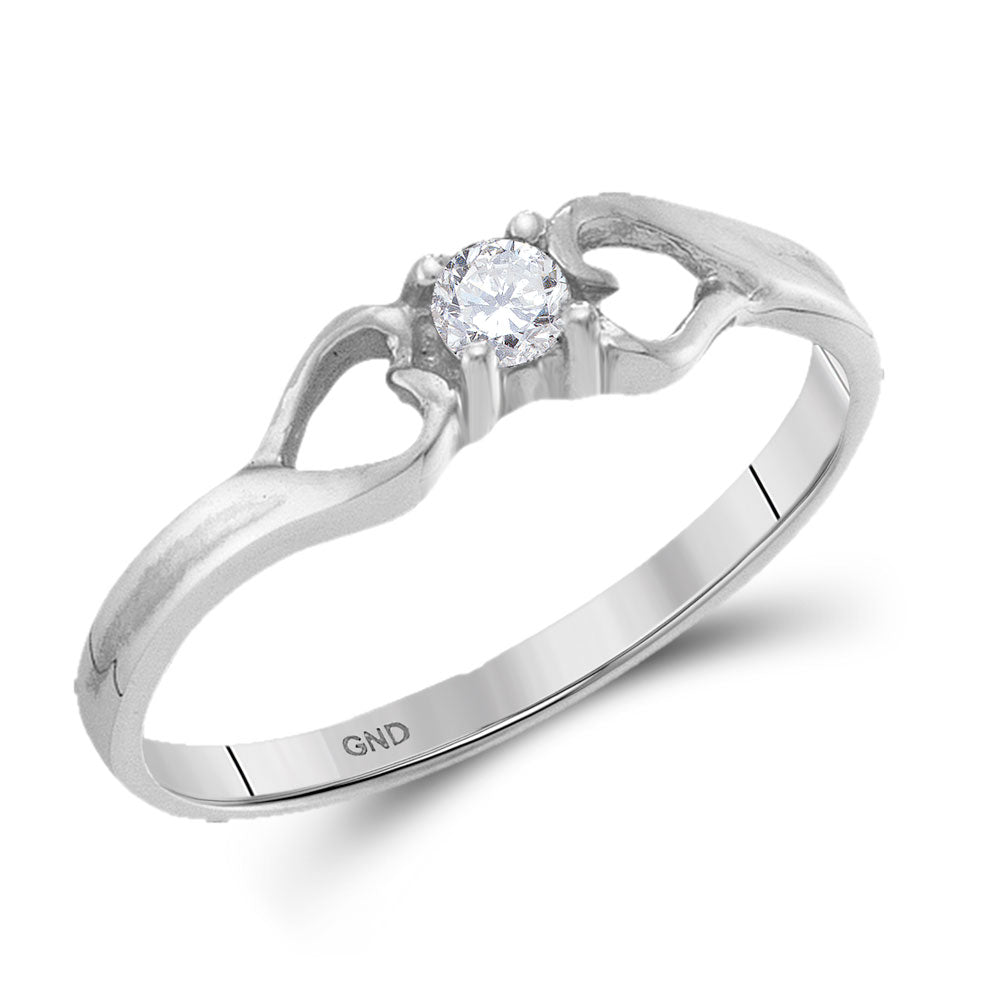 10KT WHITE GOLD WOMENS ROUND DIAMOND SOLITAIRE HEART PROMISE RING 1/10 CTTW