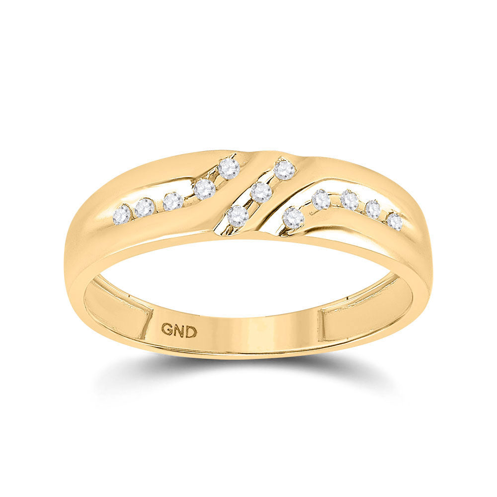 10KT YELLOW GOLD MENS ROUND DIAMOND WEDDING BAND RING 1/8 CTTW