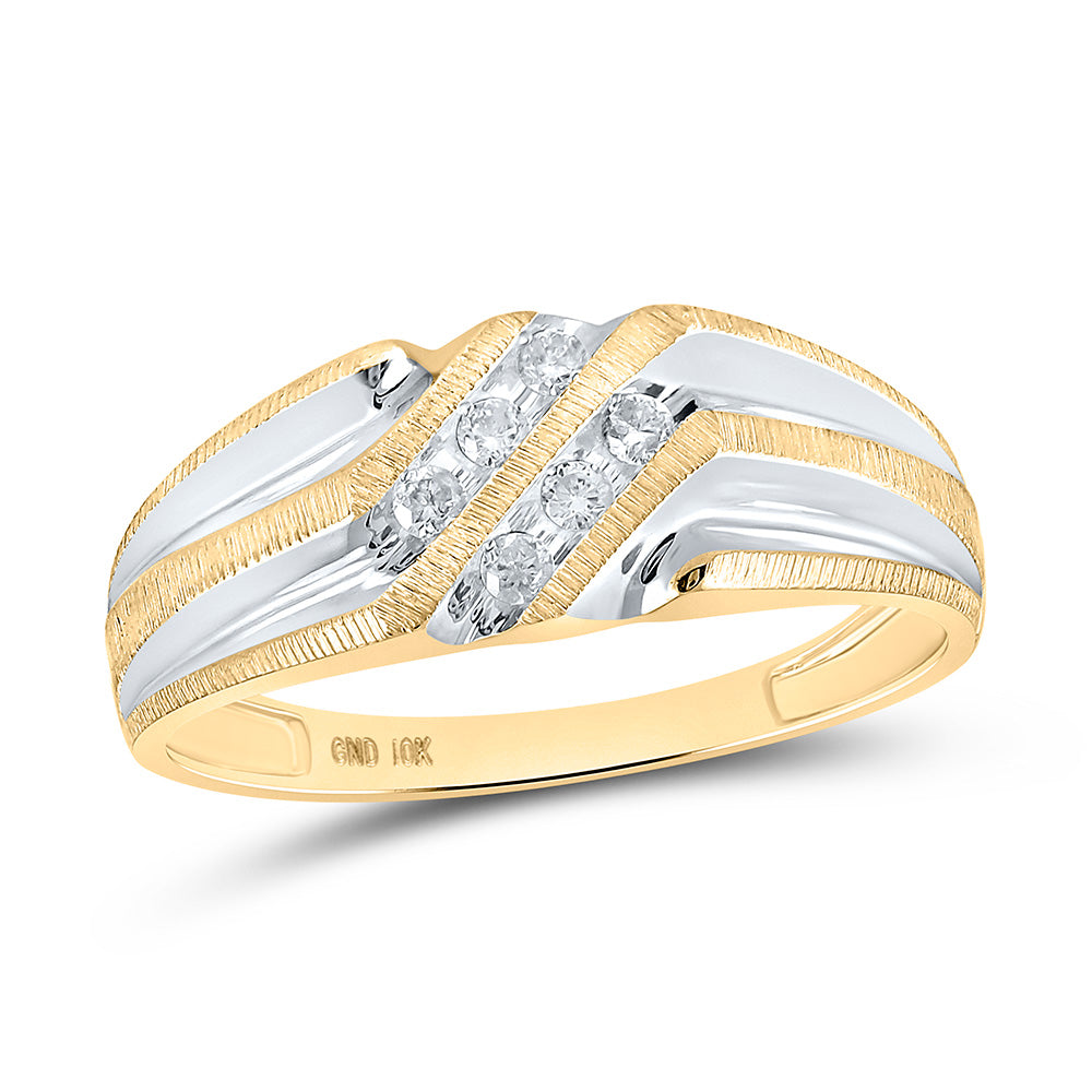 10KT TWO-TONE GOLD MENS ROUND DIAMOND WEDDING BAND RING 1/8 CTTW