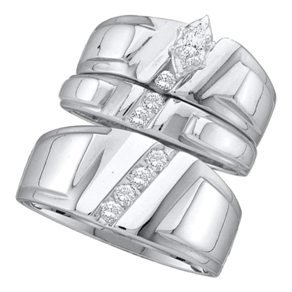 14KT WHITE GOLD HIS HERS MARQUISE DIAMOND SOLITAIRE MATCHING WEDDING SET 1/4 CTTW
